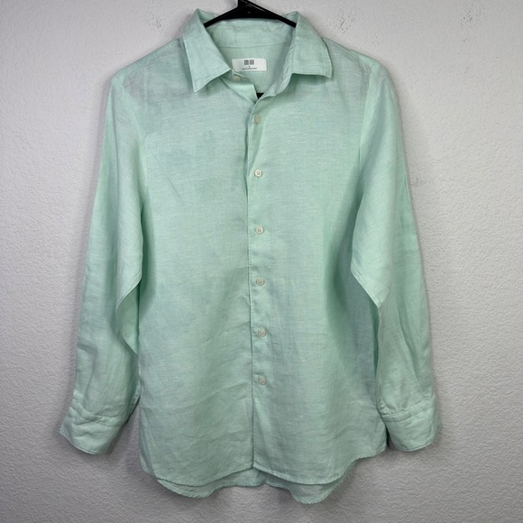 Uniqlo Other - Uniqlo Shirt Mens S Green Linen Button Long Sleeve Summer Coastal Minimalist